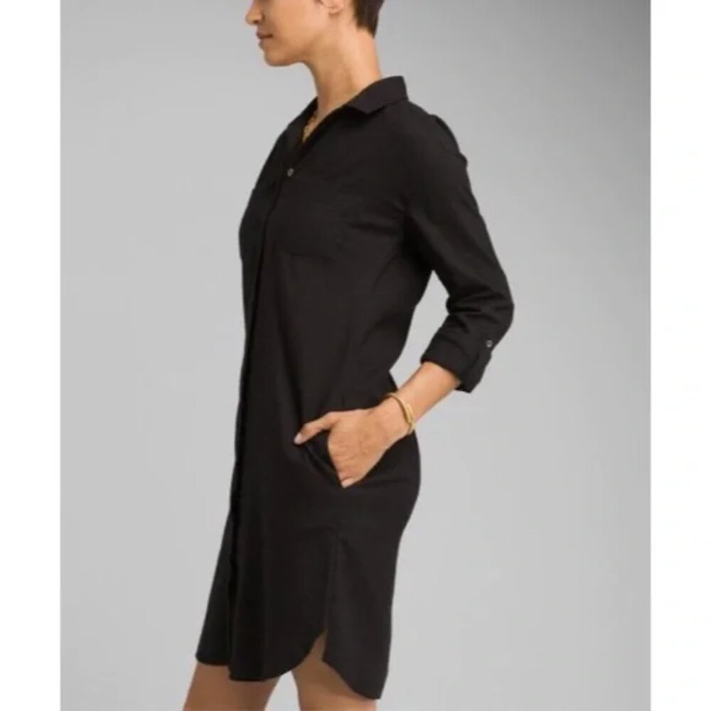 prAna La Noa Hemp Black Button-Down Shirt Dress 🖤 Soft Eco Casual